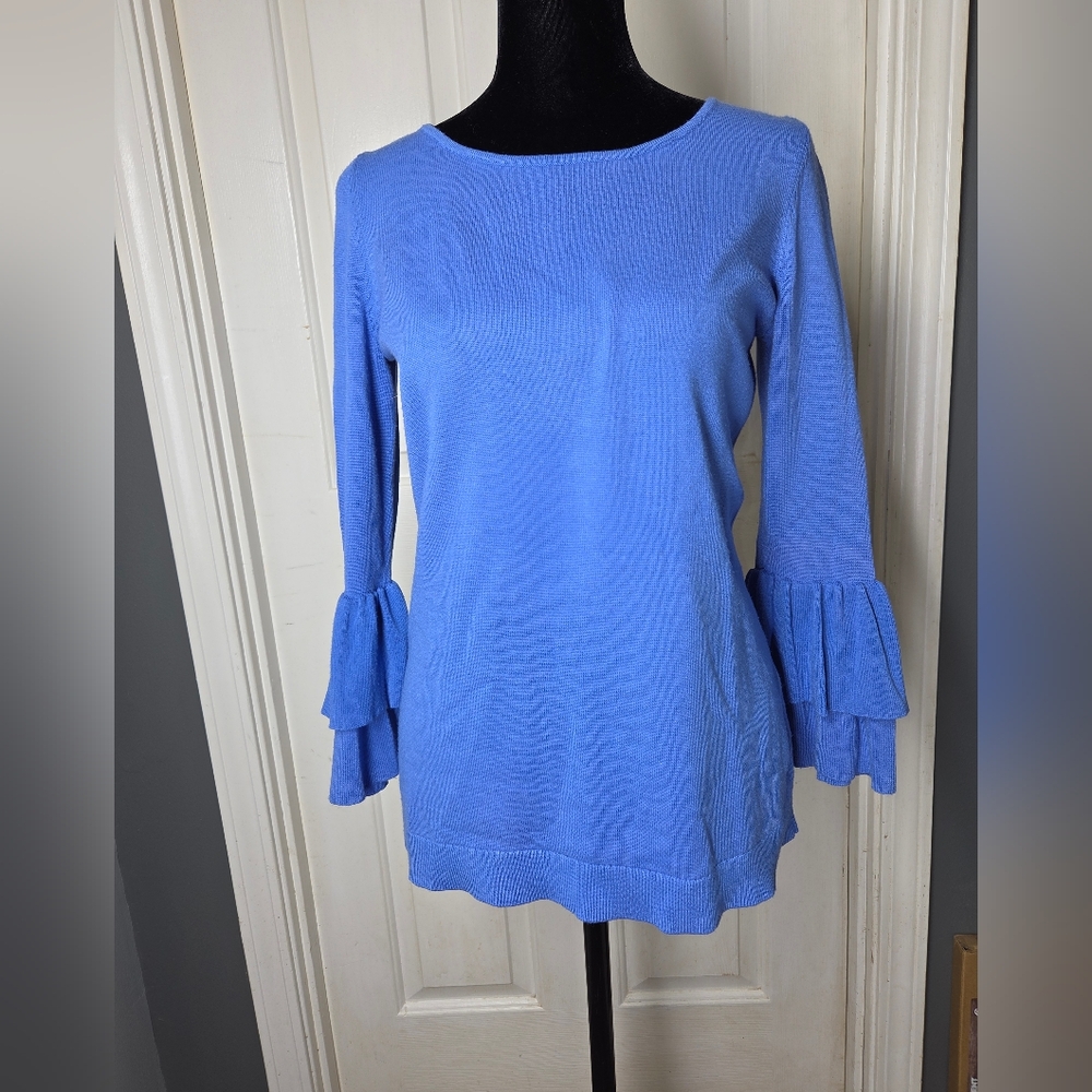 Talbots Blue Women's Top with Bell Sleeves Size P